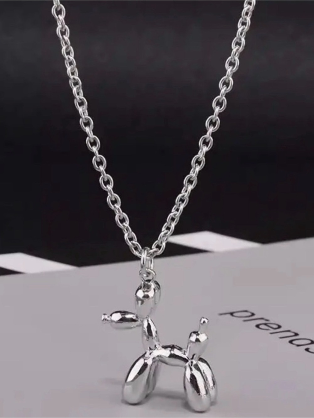Silver Balloon Dog Pendant Necklace